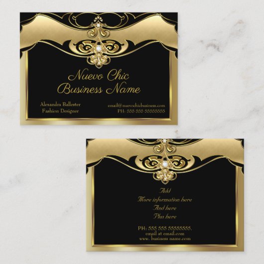 Elegant Stilvoll Mode Beige Gold Gems Black Visitenkarte (Vorne/Hinten)