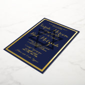 Elegant Stilvoll Moderne Marine Blue Bat Mitzvah G Folieneinladung (Gedreht)