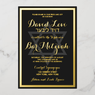 Elegant Stilvoll Modernes Black Bar Mitzvah Real G Folieneinladung