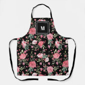 Elegant Stilvoll rosa Roses Black Monogram Schürze (Vorderseite)