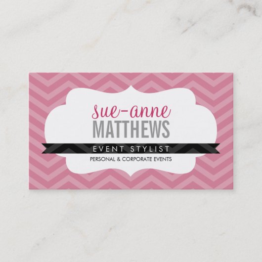 ELEGANT stilvoll Zickzack Muster Rose pink Visitenkarte (Vorderseite)