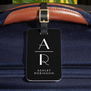 Elegant Stilvoll Zwei Monogramm Initial Black Gepäckanhänger
