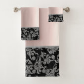 Elegant Stilvolle Black Silver Wirbel Rose Gold Badhandtuch Set (Insitu)