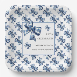 Elegant stilvolle Blue Floral Bows Class of 2025 Pappteller
