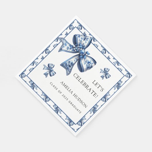 Elegant stilvolle Blue Floral Bows Class of 2025 Serviette (Ecke)