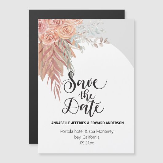 Elegant Stilvolle böhmische Terrakotta-Pampasgras Magneteinladung (Vorne/Hinten)