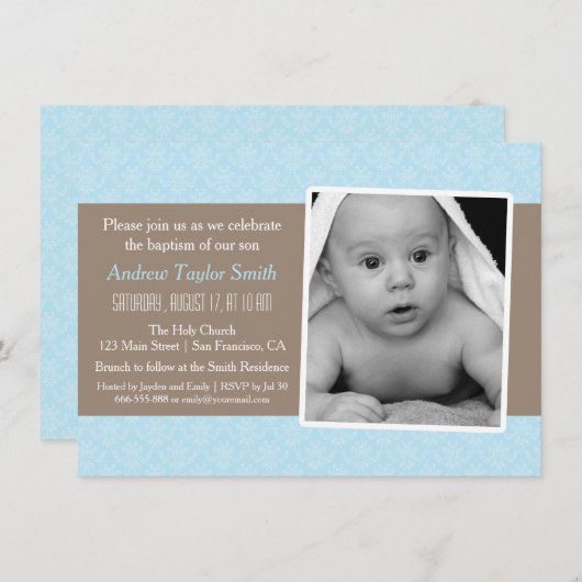 Elegant stilvolle Dasko Foto Taufe Einladungen (Vorne/Hinten)