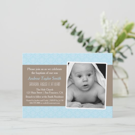 Elegant stilvolle Dasko Foto Taufe Einladungen (Stehend Vorderseite)