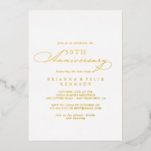 Elegant stilvolle goldene 50. Hochzeitstag   Folieneinladung