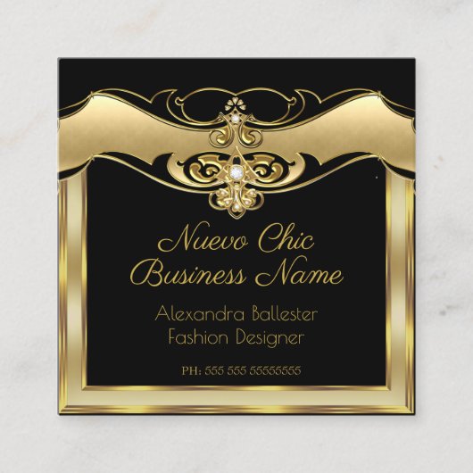 Elegant stilvolle Mode Beige Gold Black Diamond Quadratische Visitenkarte (Vorderseite)
