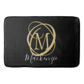 Elegant Stilvolle Monogram Script Name Black Gold Badematte (Vorderseite)