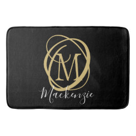 Elegant Stilvolle Monogram Script Name Black Gold Badematte