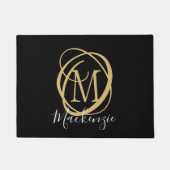 Elegant Stilvolle Monogram Script Name Black Gold Fußmatte (Vorderseite)
