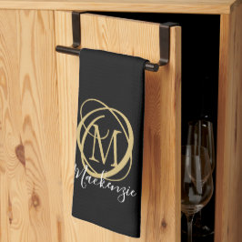 Elegant Stilvolle Monogram Script Name Black Gold Geschirrtuch