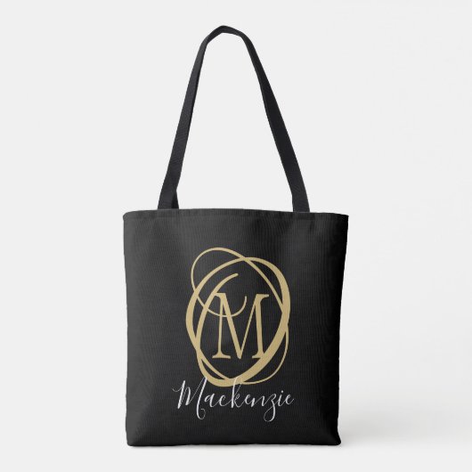 Elegant Stilvolle Monogram Script Name Black Gold Tasche (Rückseite)