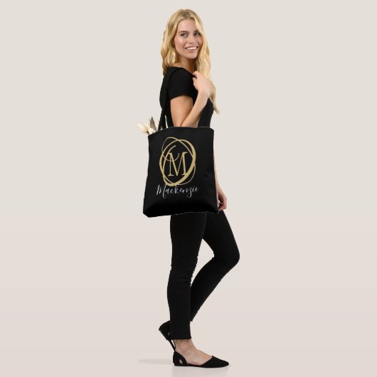 Elegant Stilvolle Monogram Script Name Black Gold Tasche (Am Model)