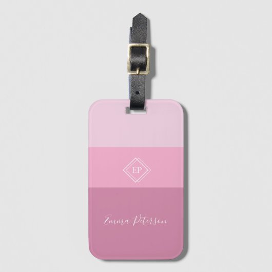 Elegant Stilvolle Monogram Script Name Pink Gepäckanhänger (Vorderseite Vertikal)