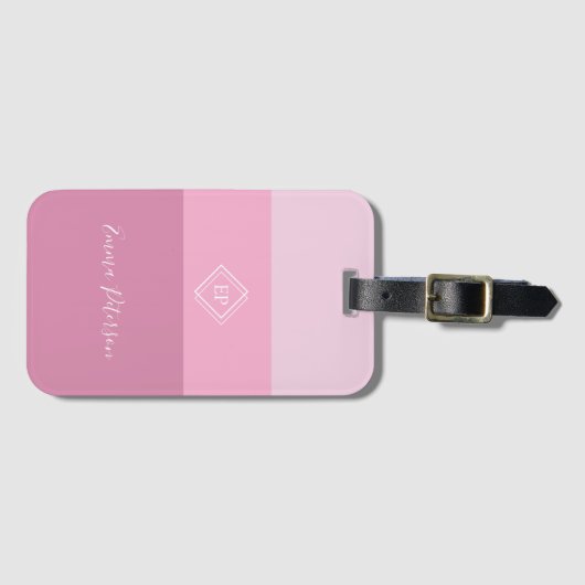 Elegant Stilvolle Monogram Script Name Pink Gepäckanhänger (Vorderseite (Horizontal))