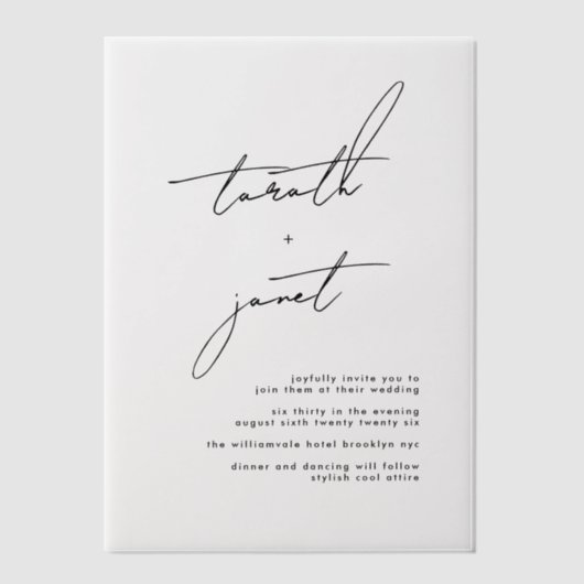 Elegant Stilvolle NAMES Black Wedding Pergament Einladungen (Vorderseite)