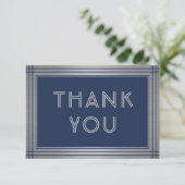 Elegant Stilvolle Navy Blue & Silver Classic Borde Dankeskarte (Stehend Vorderseite)