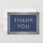 Elegant Stilvolle Navy Blue & Silver Classic Borde Dankeskarte (Vorderseite)