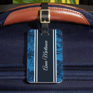 Elegant Stilvolle Navy Blue Vintag Floral Damask Gepäckanhänger