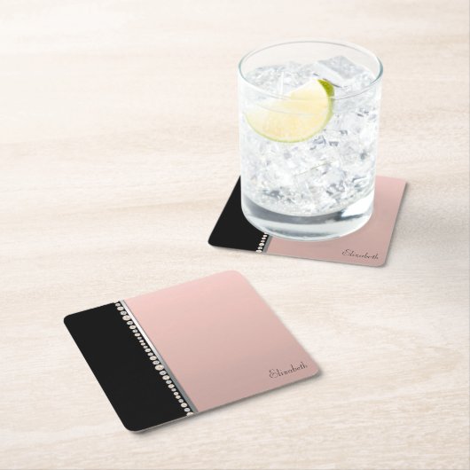 Elegant Stilvolle Perlen Schwarz Pink Rechteckiger Pappuntersetzer (Vor Ort)