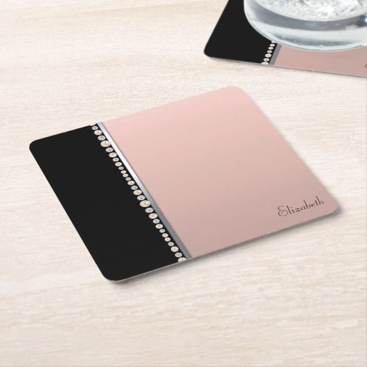 Elegant Stilvolle Perlen Schwarz Pink Rechteckiger Pappuntersetzer (angewinkelt)