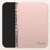 Elegant Stilvolle Perlen Schwarz Pink Rechteckiger Pappuntersetzer (Vorderseite)