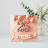 Elegant Stilvolle Rose Gold Balloons 25. Geburtsta Karte (Stehend Vorderseite)