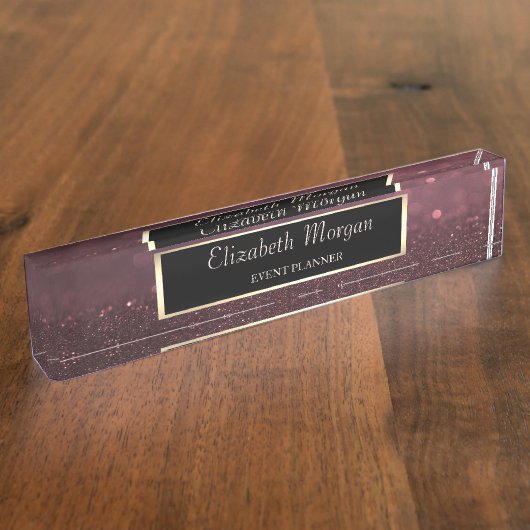 Elegant Stilvolle Rose Gold Glitzer Bokeh , Rahmen Namensplakette (Seite)