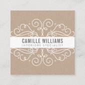 ELEGANT stilvolle Wirbel Art Nouveau Öko Kraft Whi Quadratische Visitenkarte (Vorderseite)