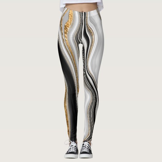 Elegant Stilvoller Schwarz-weißer Marmor Leggings (Vorderseite)