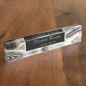 Elegant Stilvoller Schwarz-weißer Marmor Namensplakette (Seite)