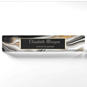 Elegant Stilvoller Schwarz-weißer Marmor Namensplakette