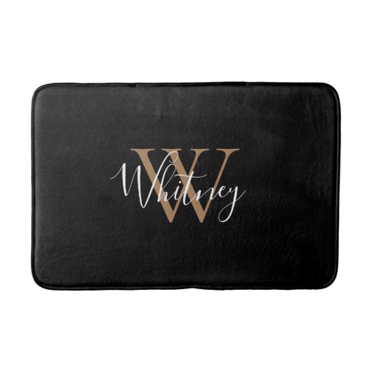 Elegant Stilvoller Skriptname Gold Black Monogram Badematte (Vorderseite)