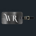 Elegant Stilvolles 2 Monogramm Initial Black Metal Gepäckanhänger<br><div class="desc">Girly Stylish Moderne elegante Black Metal 2 Ornament Monogram Initial Custom Personalisiert Personalisiert Luggage Bag Tag. Dieses Design mit zwei (2) Ornament Monogramm erste Typografie-Schriftart und die Rückseite Adresse Info über schwarz gebürstete metallische Folie Hintergrund. Diese sind einfach zu anpassen. Stilvolles Geschenk für Hochzeit, Brautparty, süßen 16 Geburtstag, Abschluss, und...</div>