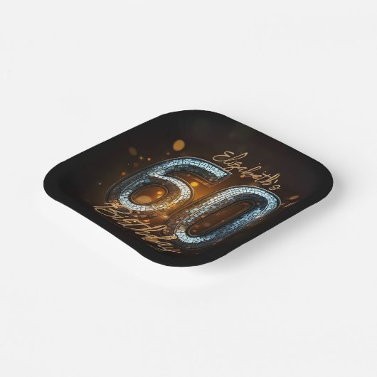 Elegant Stilvolles Black Gold Mosaik 60. Geburtsta Pappteller (Gewinkelt)