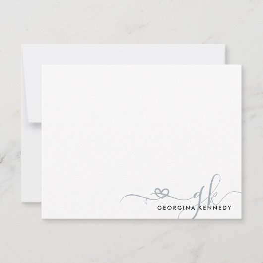 Elegant Stilvolles Heart Script 2 Monogram Initial Mitteilungskarte (Vorderseite)