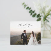 Elegant stilvolles Script Foto Wedding Vielen Dank Postkarte (Stehend Vorderseite)