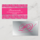 Elegant Stilvolles Silver Pink Damask Visitenkarte (Vorne/Hinten)