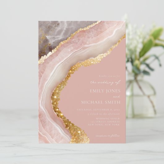 Elegant Stone Agate Marble Chic Wedding Einladung (Stehend Vorderseite)