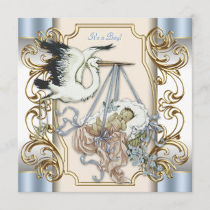 Elegant Stork Baby Boy Shower Einladung