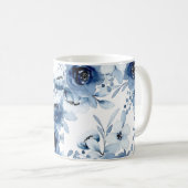 Elegant Stormy Blue Floral Watercolor Kaffeetasse (VorderseiteRechts)