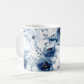 Elegant Stormy Blue Floral Watercolor Kaffeetasse (Vorderseite Links)