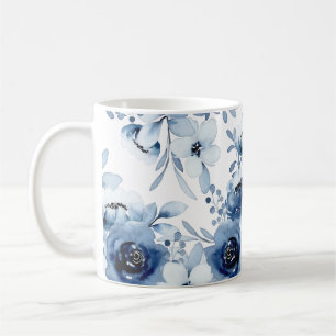 Elegant Stormy Blue Floral Watercolor Kaffeetasse