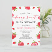 Elegant Strawberry A Berry Sweet Baby Shower Einladung (Stehend Vorderseite)