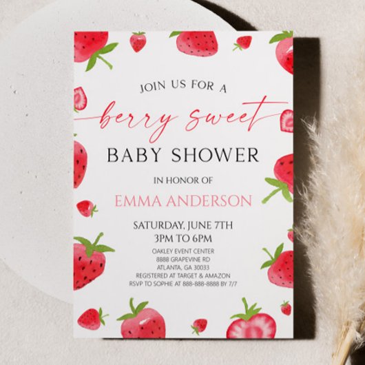 Elegant Strawberry A Berry Sweet Baby Shower Einladung