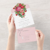 Elegant Strawberry and Peonies Wedding Rsvp All In One Einladung (Abreißen)