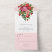 Elegant Strawberry and Peonies Wedding Rsvp All In One Einladung (Innen Boden)